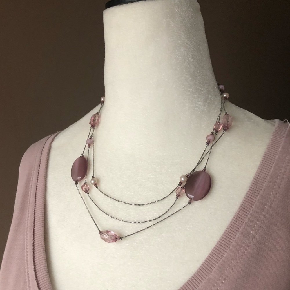 Rose mauve and silver necklace